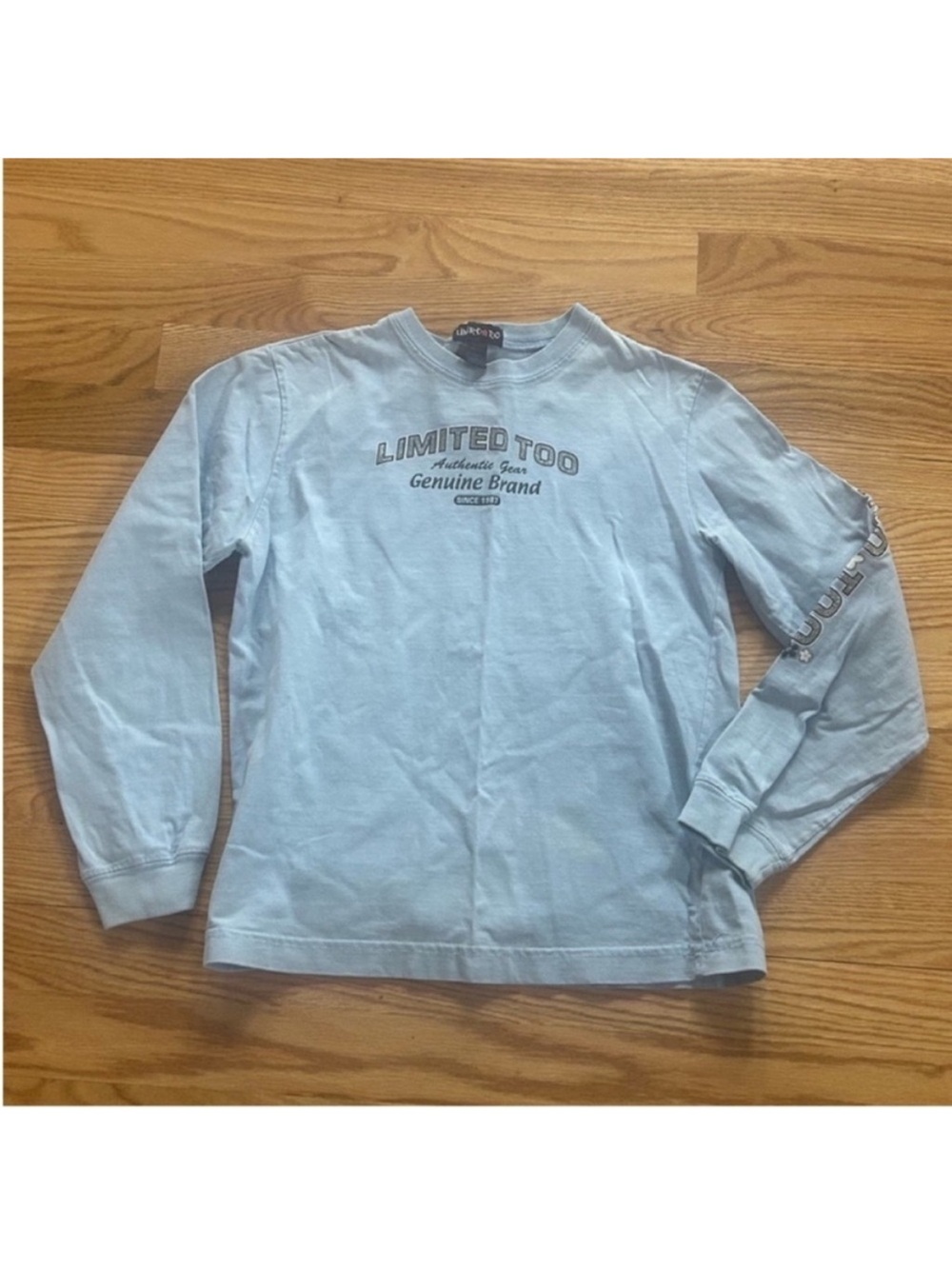 Limited too baby blue vintage long sleeve varsity shirt girls size 8 XS XSmall